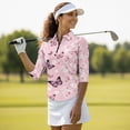 thumbnail image 4 of Uorisanigo Butterfly Flower Women's 3/4 Sleeve Athletic Golf Shirts Quarter Zip Quick Dry Athletic Polo Shirts Comfortable Soft Polyester Spandex Fabric Outing Wear Tennis Tops Size XL, 4 of 7