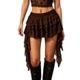 thumbnail image 3 of Lixiuxyad Women's Mini Skirt Summer Lace Layered Ruffle Short Skirt With Floral Embroidery And Elastic Waistband,Brown, 3 of 4