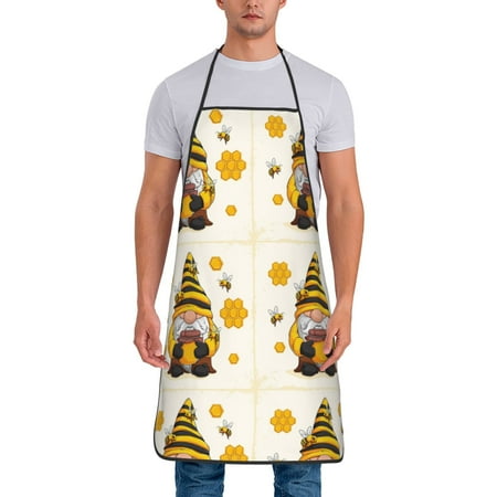 

Jgfou Beekeeper Gnome Holding A Glass Print Anti-fouling Apron for Men Women Waterproof Oil-Proof Kitchen Apron with Adjustable Straps Pocket and No-Pill No-Fade Fabric