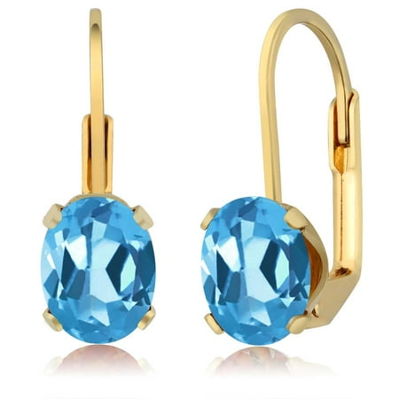 - 3.00 Ct Oval Shape Swiss Blue Topaz Yellow Gold Plated Brass Dangle Earrings