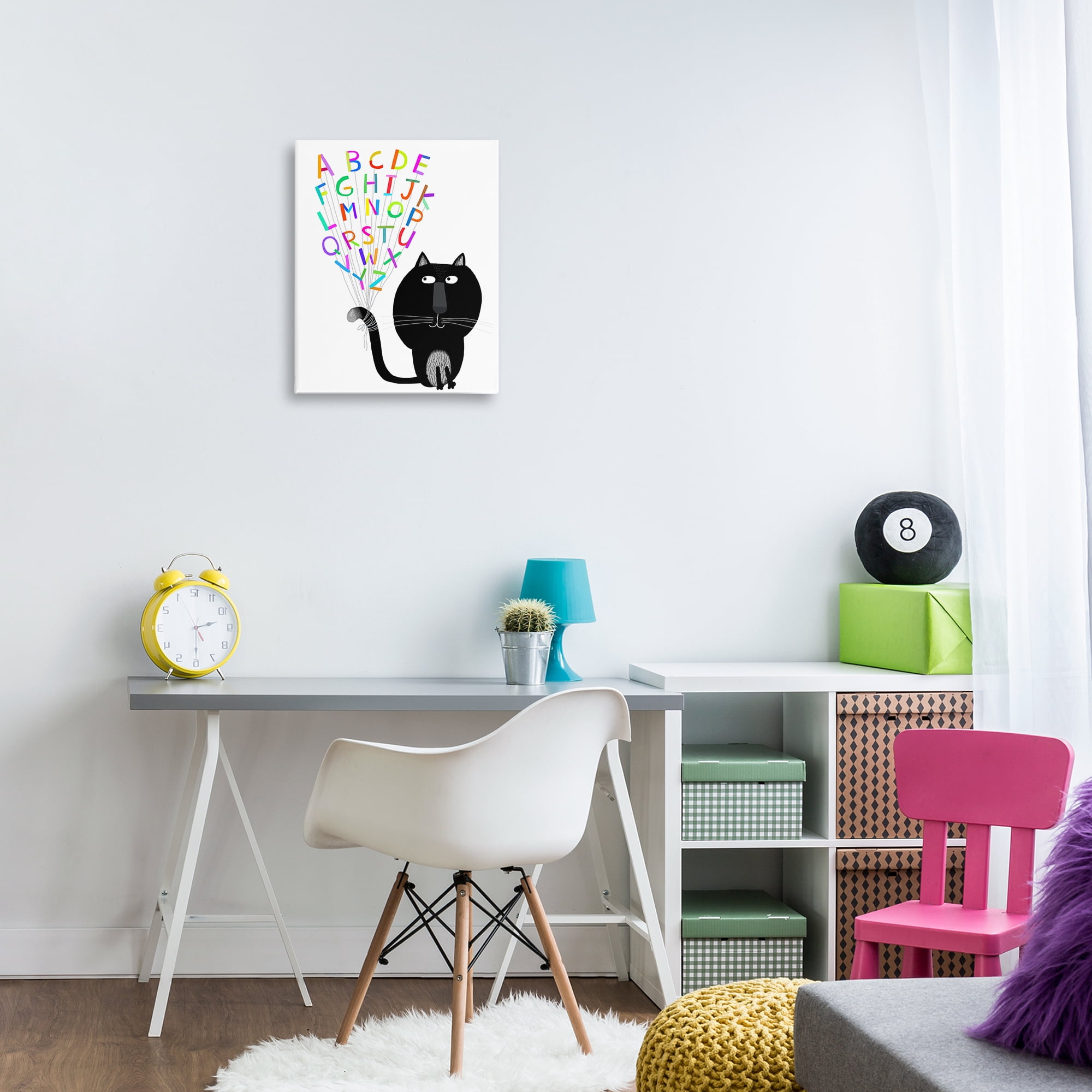 Stupell Industries Cat with Alphabet Animals & Insects Painting Gallery Wrapped Canvas Art Print Wall Art, 16 x 20