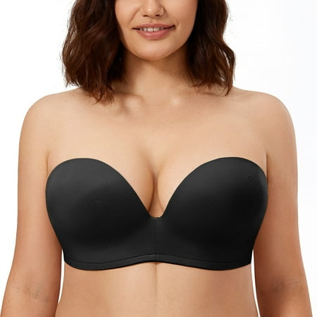 

Delimira Women s Plus Size Underwire Strapless Bras Slightly Lined Invisible Push Up Seamless Plunge Bras