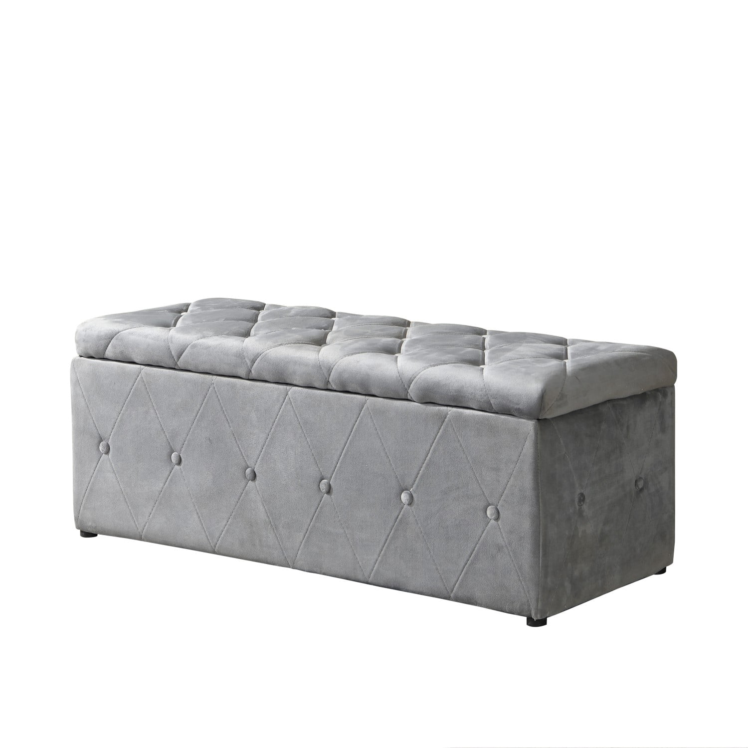 1 Piece Modern Light Gray Velvet Storage Ottoman with Resilient Sponge Cushion – Space-Saving Design for Family Gatherings & Bedroom Use|39.37" x 16.14" x 14.57" Dimensions|Comfortable Seating &...