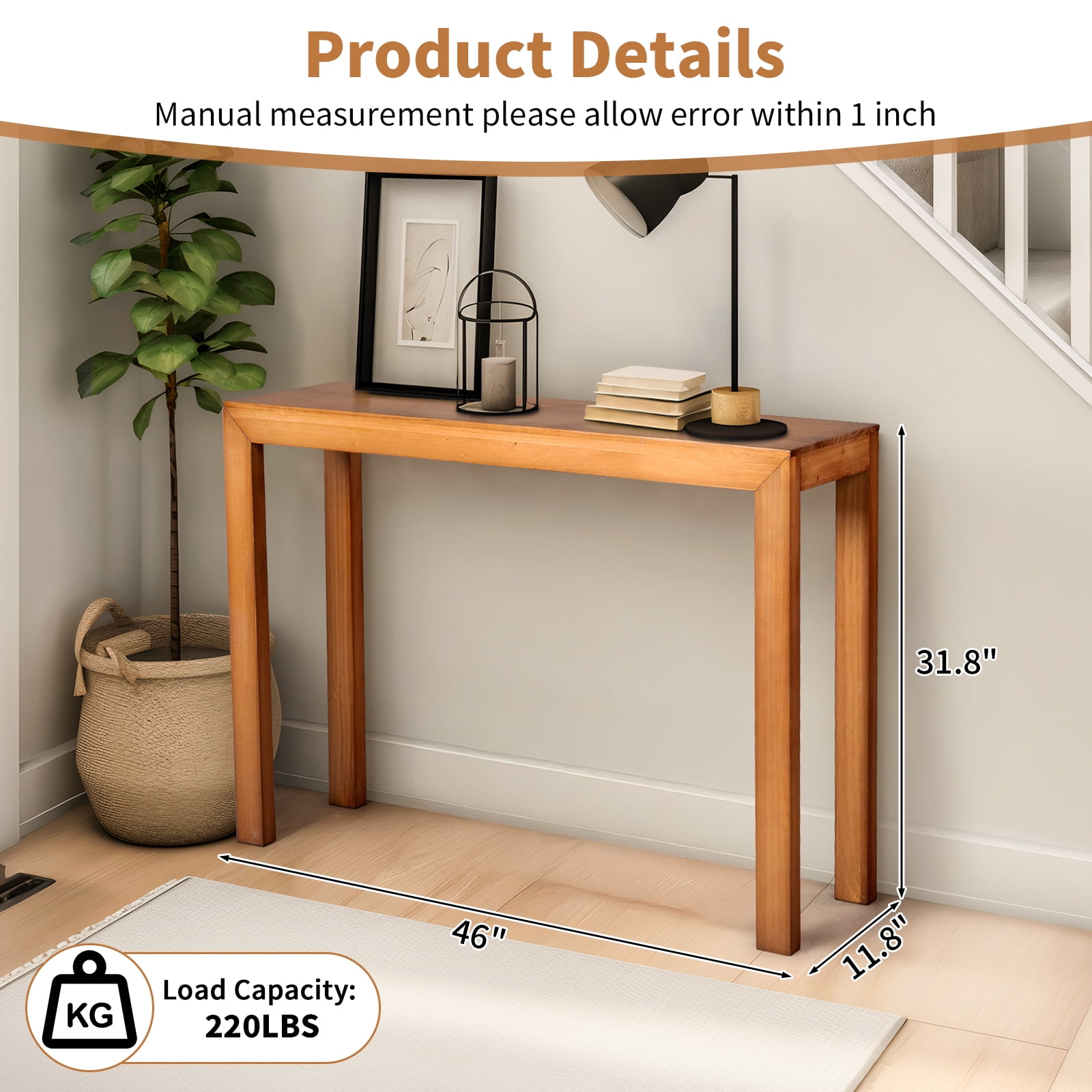 Zimtown Modern Console Table for Entryway, 46" Long Simplistic Sofa Table Narrow Hallway Foyer Table for Living Room, Honey Wood