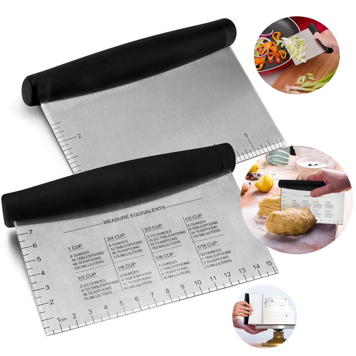 1-Pack Stainless Steel Dough Bench Scraper Multipurpose Metal Griddle Scraper & Dough Cutter with Measuring Scale for Bread, Pizza & Baking Prep TIKA