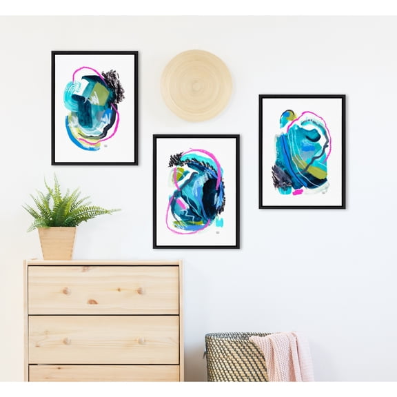 Kate and Laurel Sylvie Feelings No 1, 2 and 3 Framed Canvas Wall Art Set by Erika Wynn, 3 Piece Set Black