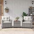 thumbnail image 1 of 3 Piece Wicker Patio Bistro Set with Cushions and Glass Table, All Weather PE Rattan Outdoor Conversation Chairs for Balcony Backyard Porch, Brown Gray Gradient Blue Beige, 1 of 8