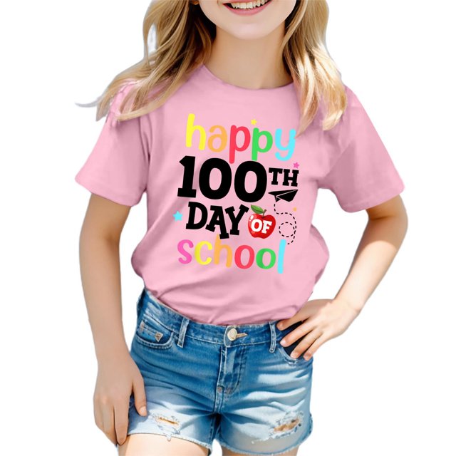 Icvfdpl T-Shirts pour Adolescentes, Imprimé Col Rond Manches Courtes T-Shirt Haut Doux pour la Peau Vacances 8-9 Ans>