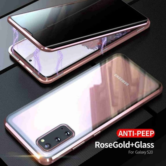 Dteck Case For Samsung S20 Ultra 5G(6.9 inch), Anti-Peeping Magnetic Case, Anti-Spy Privacy Screen Double Sided Tempered Glass Cover, Anti-peep Adsorption Metal Bumper Cases, rosegold