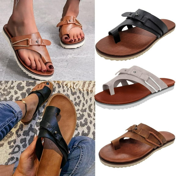 Kmdttou Shoes for Women Solid Color Summer Flip Flops Flat Sandals Comfortable Slip Sole Summer Beach Shoes on Clearance(Size:35-43)