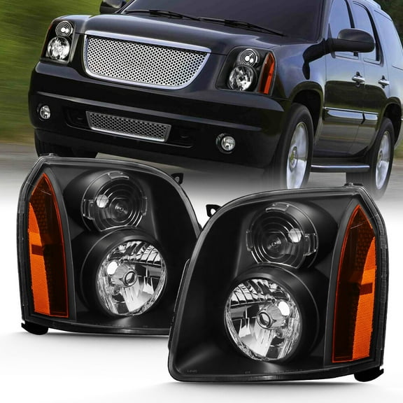 Left & Right Black Housing Headlights For 2007-2014 GMC Yukon Denali XL1500 2500
