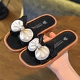 thumbnail image 2 of IVEYRTF Kids Shoes Summer Bow and Pearl Flops Versatile Soft Sole Casual Beach Sandals Children Outdoor Play Activities Elegant Footwear(Black,5.5-7.5 Years), 2 of 4