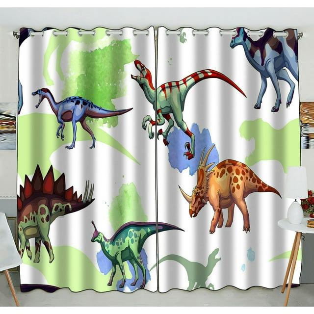 Cortina de Ventana ABPHQTO Dinosaurios Panel de Cortinas de Cocina 130x210 cm Dos Piezas