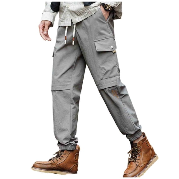 Kalauyu Men's Casual Cargo Sweatpants Joggers Fleeve Tactical Loose Fit Pants for Men with Pockets