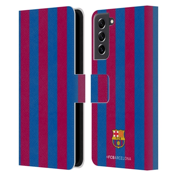 Head Case Designs Officially Licensed FC Barcelona Crest Stripes Leather Book Wallet Case Cover Compatible with Samsung Galaxy S21 FE 5G