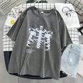 thumbnail image 1 of Dark Skull Bones Heart and Lung Print Fun Skull T-Shirt Unisex Streetwear Short Sleeve T-Shirtpangjing, 1 of 4
