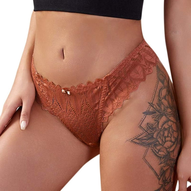 Efsteb Lace Thongs for Women Sexy Low Waist Briefs Sexy Comfy Panties Lace  Flowers Crochet Lace Panties G Thong Lingerie Transparent Ropa Interior  Mujer Breathable Underwear Orange 