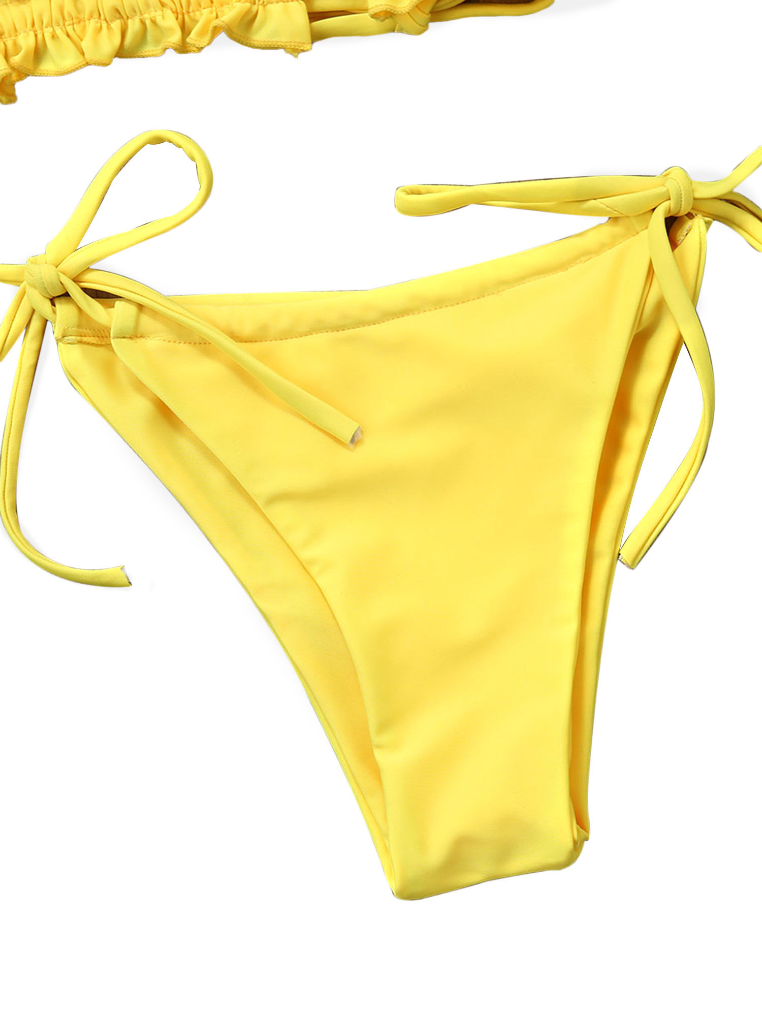 Eyicmarn Womens Girls Strapless Ribbed Tie Back Ruffle Cutout Bandeau Bikini Set Swimsuit - image 4 of 6