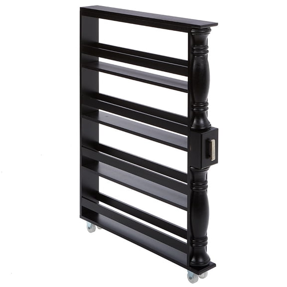 The Lakeside Collection Slim 4 Tier Black Wooden Storage Rack Cart on Wheels for Small Spaces, Kitchen, Bathroom Laundry Room Organization