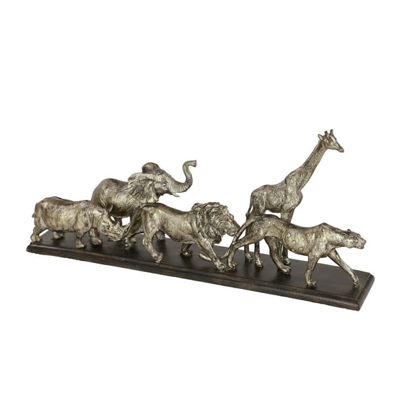 DecMode 20"W, 9"H Resin Eclectic Animals Sculpture, Silver