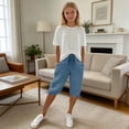 thumbnail image 2 of Girls' Capri Pants Wide Leg Casual Capris Sweatpants Loose Summer Kid Elastic Waist Cropped Trousers Solid 3/4 Length Jogger, 2 of 5