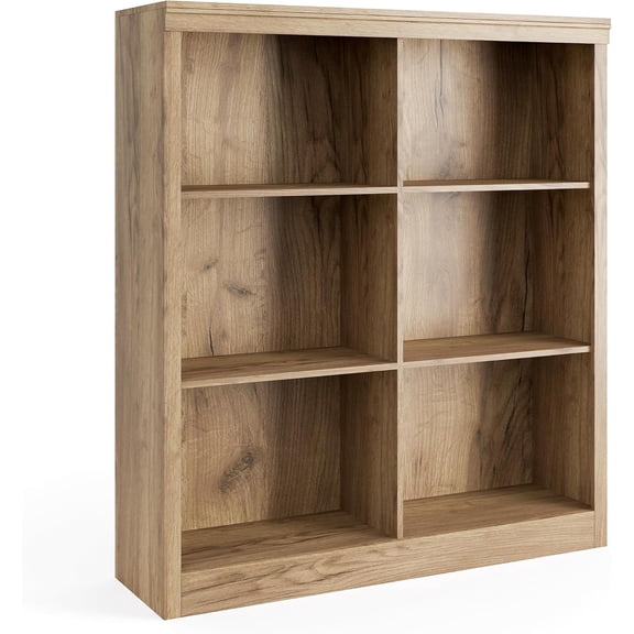 Senfot 53" Tall 6-Cube Wooden Bookshelf Organizer, Durable 3-Tier Open Bookcase with Anti-Tip Kit, Space-Saving Storage for Home Office, Bedroom, Living Room
