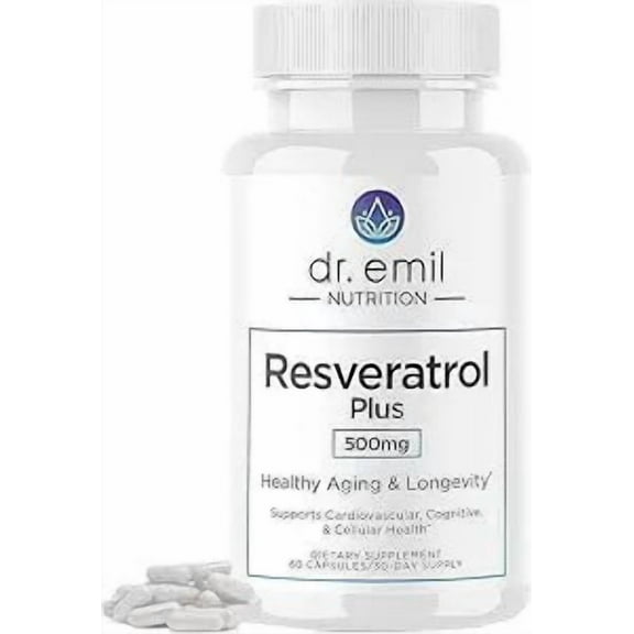 DR. EMIL NUTRITION Resveratrol Supplement - Healthy Aging Supplement with 500mg Resveratrol and 100mg Quercetin - Supports Normal Cellular & Cognitive Health, 60 Capsules