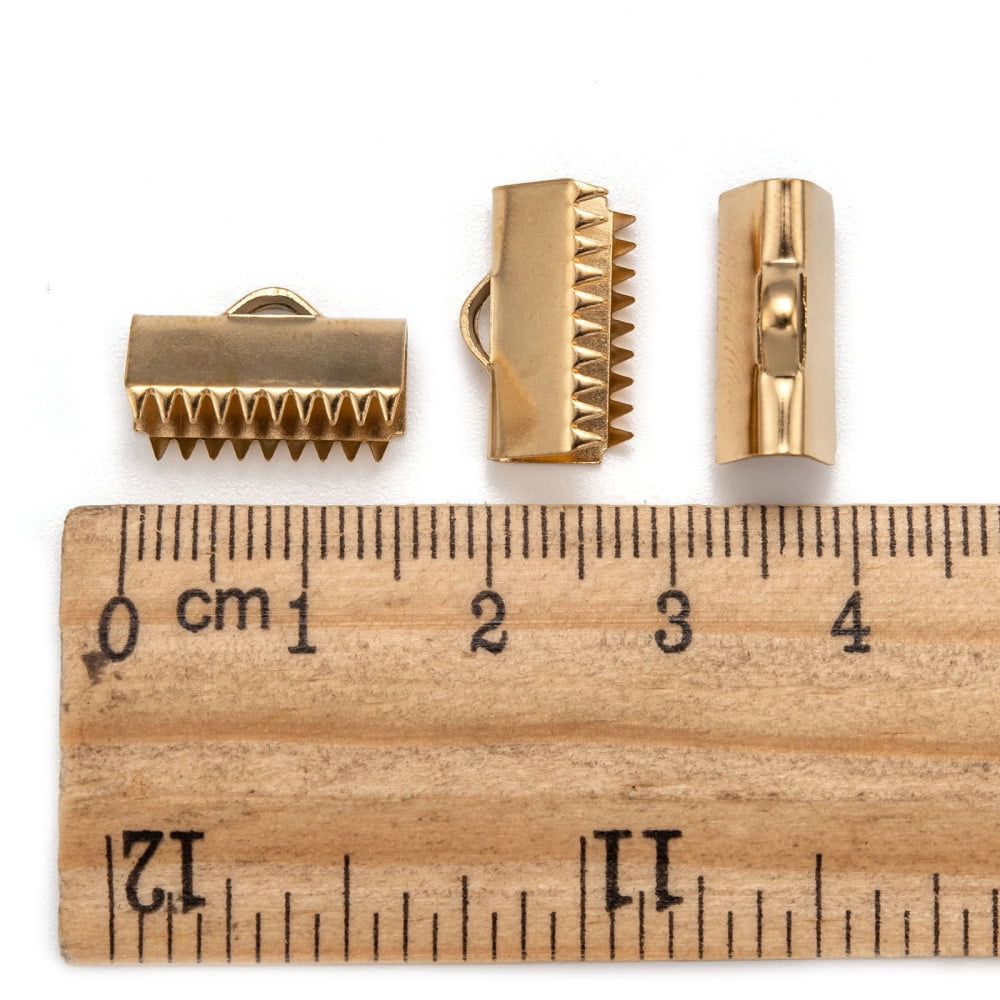 Ion Plating(IP) 304 Stainless Steel Ribbon Crimp Ends Golden 9x15mm Hole: 1.5mm