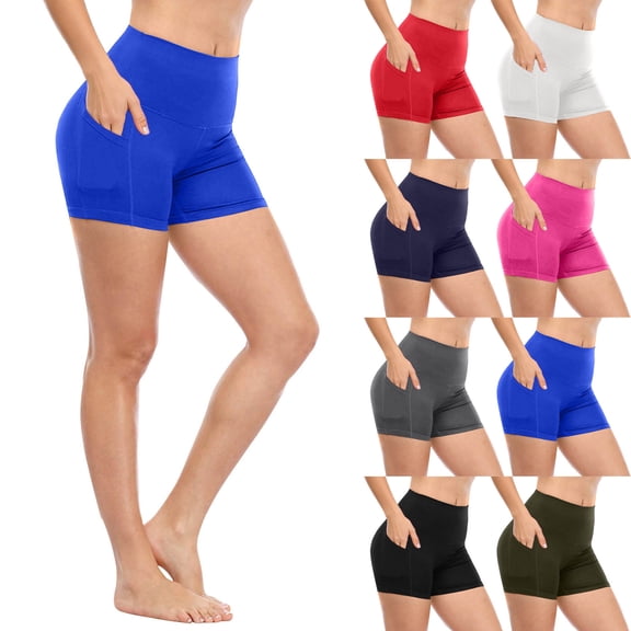 Women's Biker Shorts High Waist High Elasticity Cycling Plus Yoga Shorts with Pocket Gym Workout Running Shorts