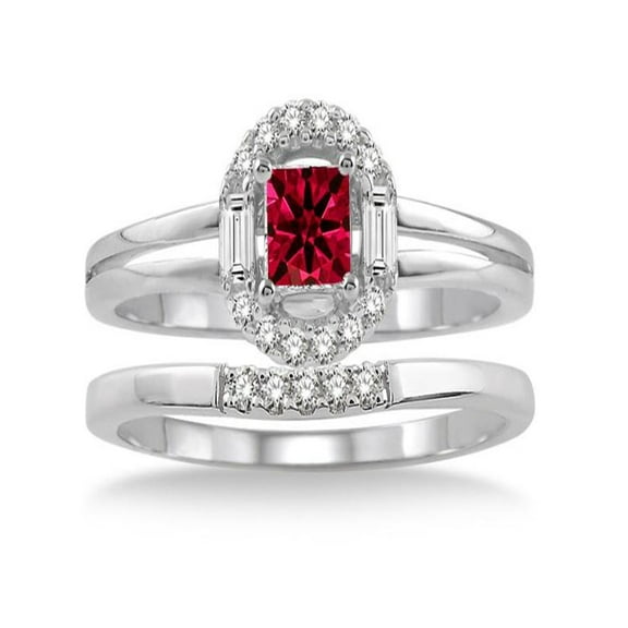 1.25 Carat Ruby & Diamond Elegant Halo Bridal Set on 10k White Gold