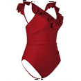 thumbnail image 6 of Hilor Women's One Piece Swimsuits Ruffled V Neck Swimwear Shirred Monokini Bathing Suit, 6 of 8