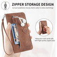 thumbnail image 4 of Case for iPhone 14 Case & iPhone 13 Case Wallet Case Zipper Pocket with Card Holder Slot Magnetic Closure Lanyard Flip Cover, Brown, 4 of 7