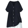 thumbnail image 3 of WCJM Women's V-Neck T-Shirts Short Sleeve Summer Tops Casu Women's Short Sleeve T-Shirt Women's Cotton Linen Shirts Solid 3/4 Sleeve Tunic Tops Oversized Tshirts Casual V Neck Blouses, 3 of 3
