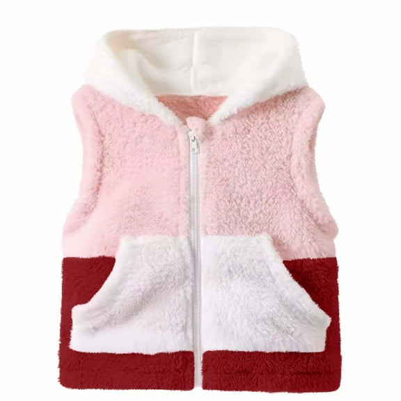 NAISIBABY Girls Fleece Jacket 7T, Sleeveless Zipper with Pockets Warm Hooded Fall Winter Thick Warm Vest Outerwear Wine
