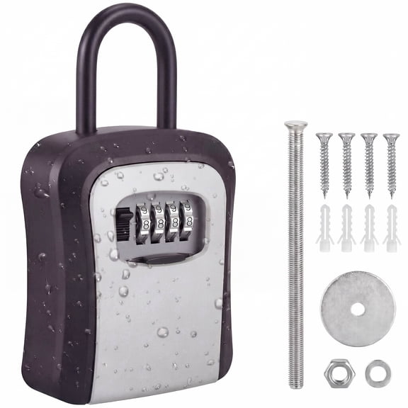 KOYMISKU Key Lock Box, Weatherproof Portable Combination Lockbox for Outside with Resettable 4 Digit Code, Holds 5 Keys, Key Safe Storage for Home, Office, Garage, Apartment