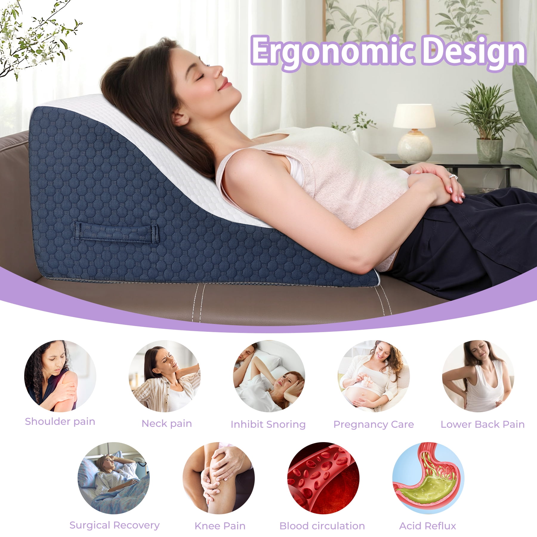 Orthopedic Bed Wedge Pillows, Soft Foam Triangle Pillow 12&24 Inches Height for Acid Reflux Relief, After Surgery, Ergonomic Incline Reading Pillow for Sleeping, Back Leg Pain Relief