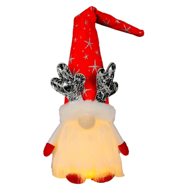 Adorno Navideño de Reno Rudolph con Luces LED, Muñeco Creativo Sin Rostro en Rojo, Ideal para Decoración de Hogar, Hecho de Tela y Algodón, Incluye LED Cálido, Requiere 3 Pilas AAA (No Incluidas)