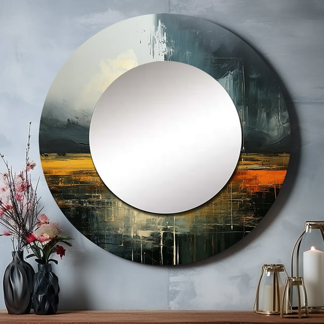 Designart "Bold Storm Dark Drama Unleashed I" Grand Miroir Rond Gris - Miroir Rond Décor Mural - Miroir Rond Traditionnel Imprimé 36 Pouces x 36 Pouces Pouces