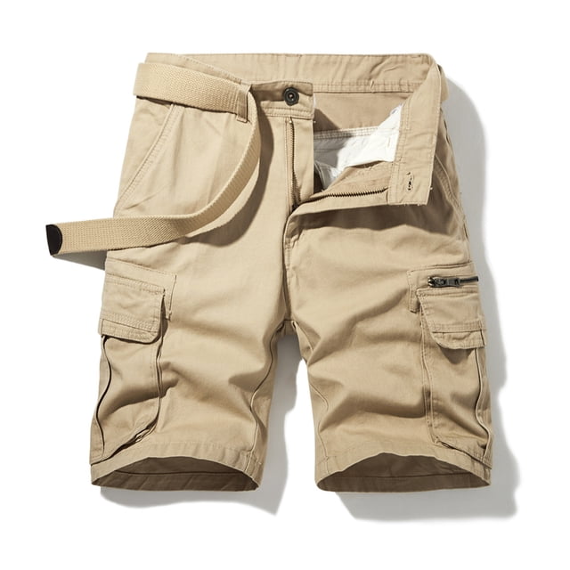 RXIRUCGD Mens Shorts Men Casual Solid Zipper Button Pockets Cropped Cargo Shorts