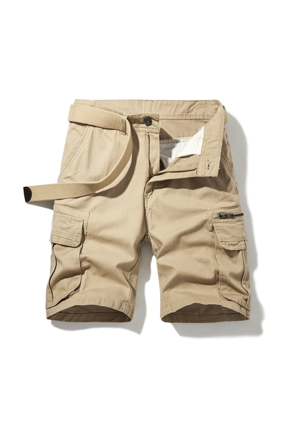 Mens Casual Solid Zipper Button Multiple Pockets Cropped Cargo Shorts