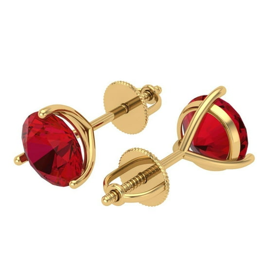 4 Ct Round Cut Studs Pink Tourmaline 18K Yellow Solid Solid Gold Everyday Dainty Earrings Screw Back