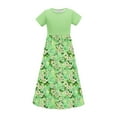 thumbnail image 3 of OGLCCG Girls Summer Long Dress Short Sleeve Casual Holiday Modest Maxi Dress with Pockets Floral Printed T-Shirt Dress for 4-14 Years, 3 of 6
