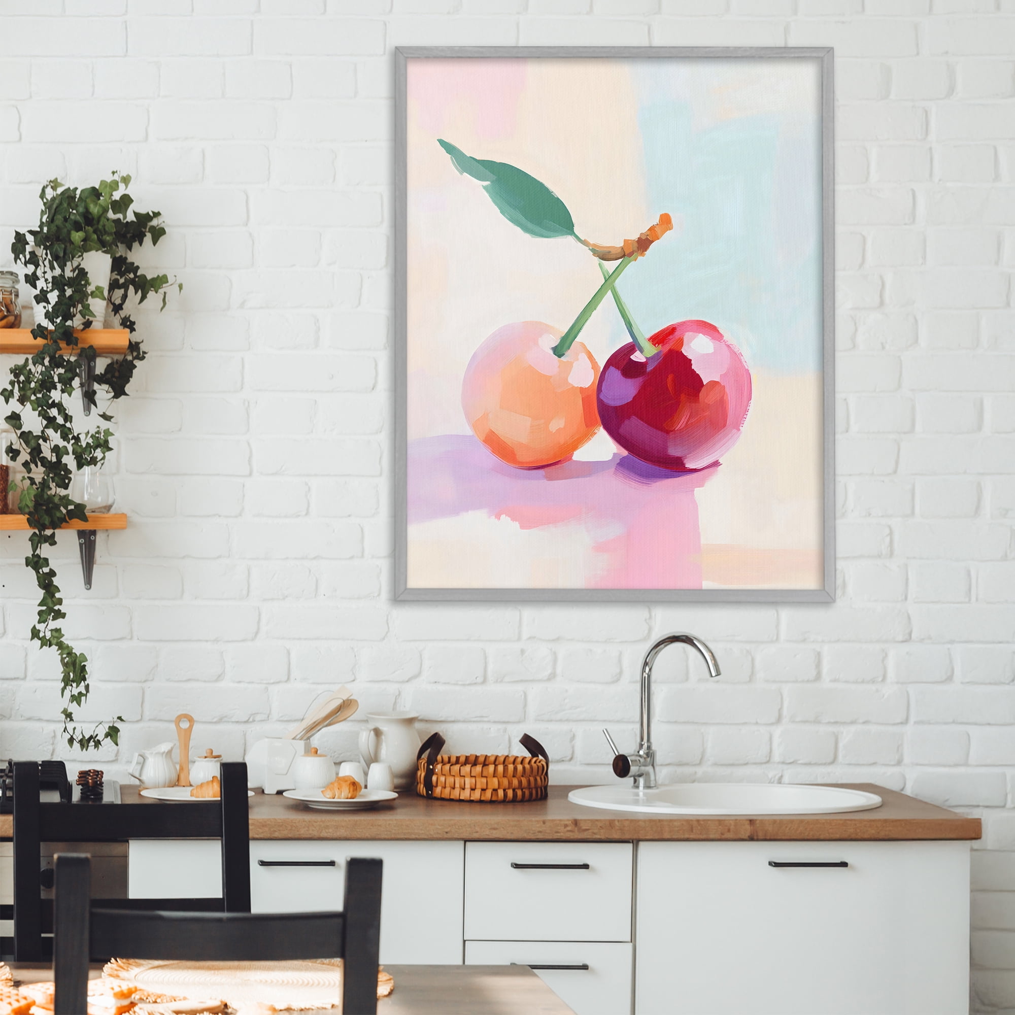 Stupell Industries Pastel Cherries Pair Gray Framed Giclee Art, design by The Prints Vibe