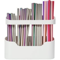 NiHome Straw Holder Dispenser for Cabinet with Adjustable Dividers, Fits for Stanley 40oz Straws & Short Straws, No-Drill Adhesive Wall Mount for Plastic, Silicone, Stainless Steel Straws (White)