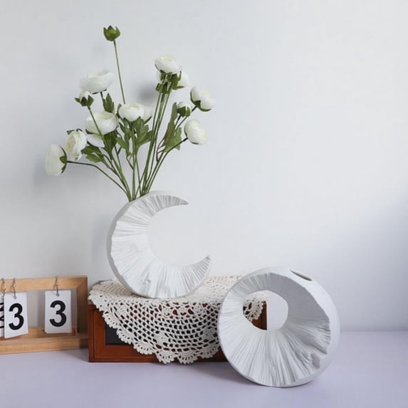 Aosijia Simple Modern White Ceramic Flower Vase for Home Decor, Geometric Decorative Vase for Living Room Bedroom Dining Table, 2 Pack