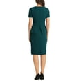 thumbnail image 3 of Vestido ajustado de mujer con cuello redondo, peplum y contraste de mangas cortas, ideal para el trabajo, en azul y verde., 3 of 6