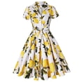thumbnail image 1 of Floenr Sundresses for Women,Women Retro Print Short Sleeve Slim Bandage Lapel Buttons Vintage Dress, 1 of 4