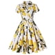 thumbnail image 1 of Vestido retro con botones de solapa y manga corta con estampado retro para mujer Fridja  qw4675, 1 of 4