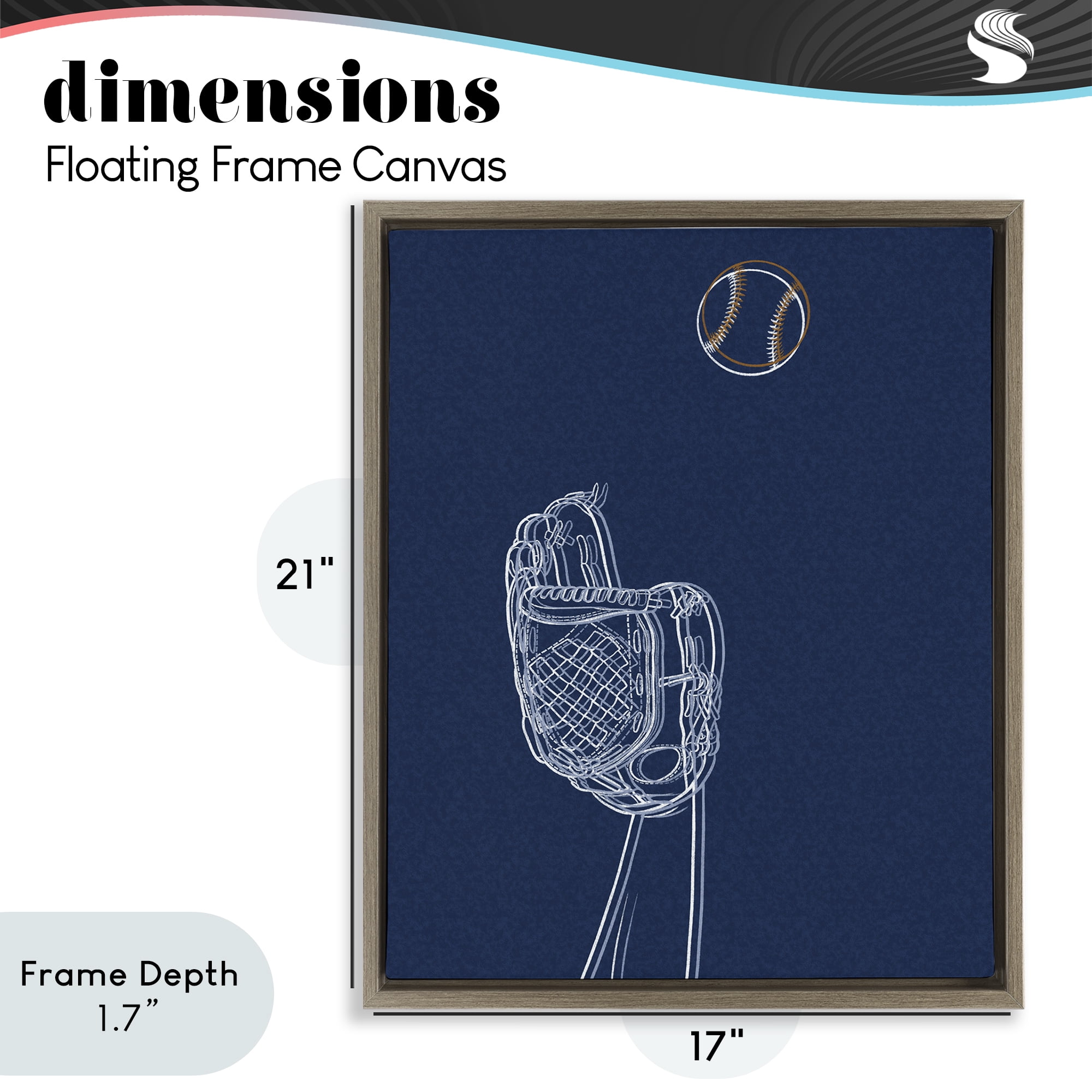 Stupell Industries Baseball Lines Contour Brown Framed Floater Canvas Wall Art, design by Marcus Prime