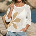thumbnail image 5 of UDAUDU Swimsuit Coverup for Women 2026 Crochet Beach Floral Hollow Out Slit Summer Vacation Half Sleeve Cover up Tops White L, 5 of 6